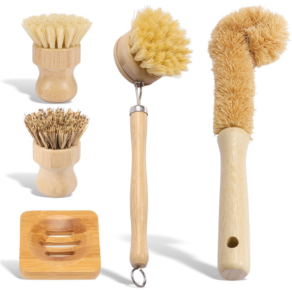Praktisk oppvaskbørstesett for bambus
